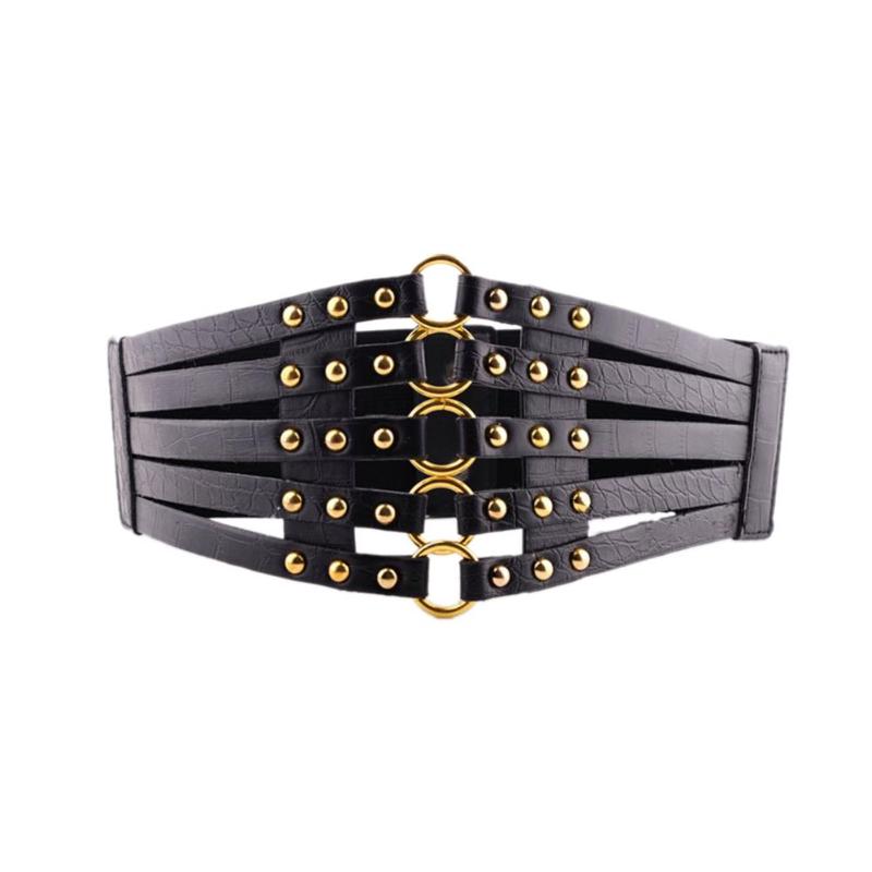 

MISSKY Women Belt Girls Fashion Elegant Elastic Stretch Wide Band Rivet Waist Belt Corset For Female New, Black
