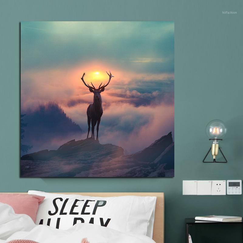 

Nordic Canvas Painting Animal Landscape Posters and Prints Deer Wall Art Picture for Living Room Home Decor Frame1
