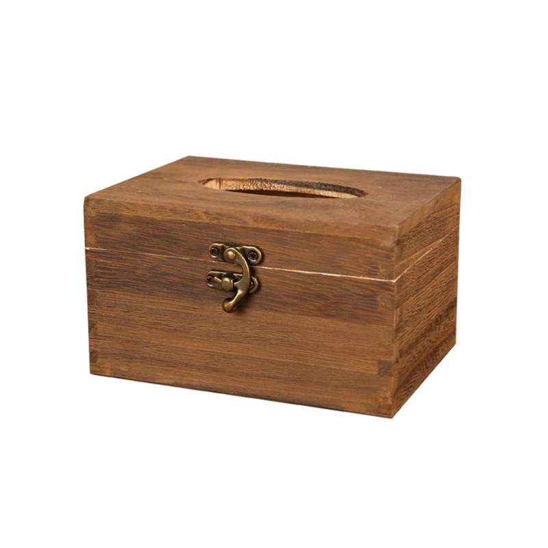 

Wooden Tissue Box Vintage Tissue Holder Napkin Case for Home Car Restaurant (Short