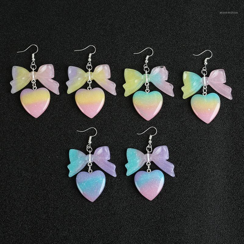 

1pair Cute Heart Drop Earrings Resin Gradient Bow Heart Earrings for women Birthday Gifts Jewelry1