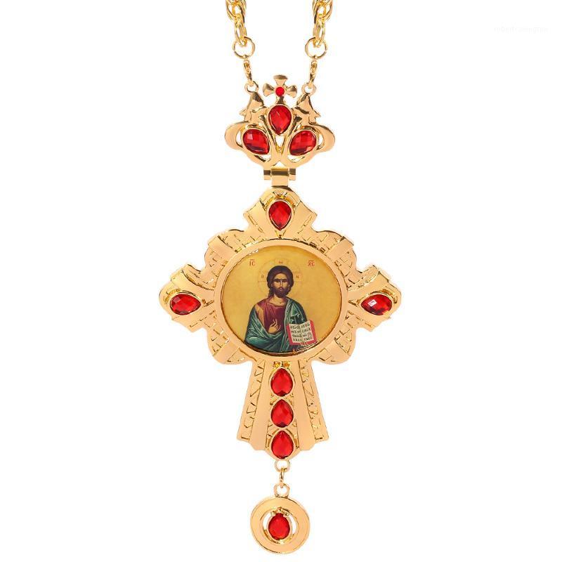 

Pendant Necklaces Cross Necklace Zircons Crystals Christian Church Golden Priest Crucifix Orthodox Baptism Gift Religious Icons Pendant1