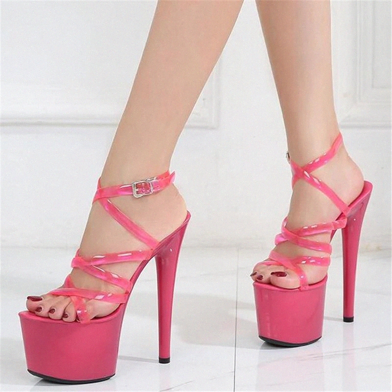 

Summer Women 17CM Super High heel Platform Sandals 2020 New Crystal Cross-tied Pumps Sexy Nightclub Party Pole Dance Stilettos #Tp0H, Black