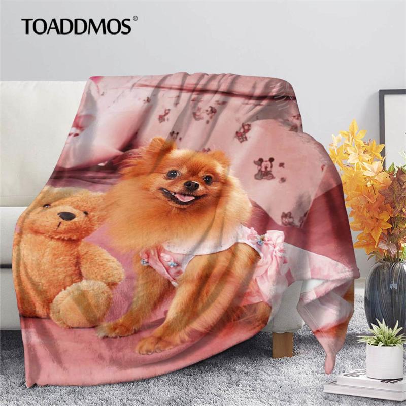 

Blankets TOADDMOS Fleece Blanket Cute Animal Pomeranian Pattern Warm Soft Bedroom Sofa Fall Throw For Adult Kids Travel Nap Quilt
