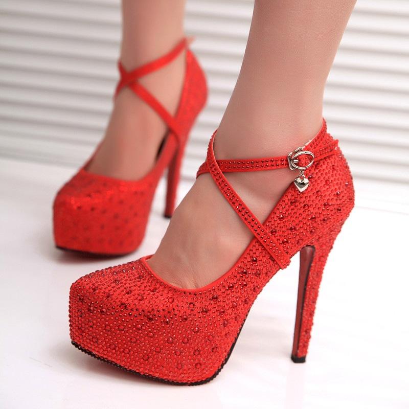 

European and American tide rhinestone high heels Korean version of the platform with the bride wedding shoes, As photo