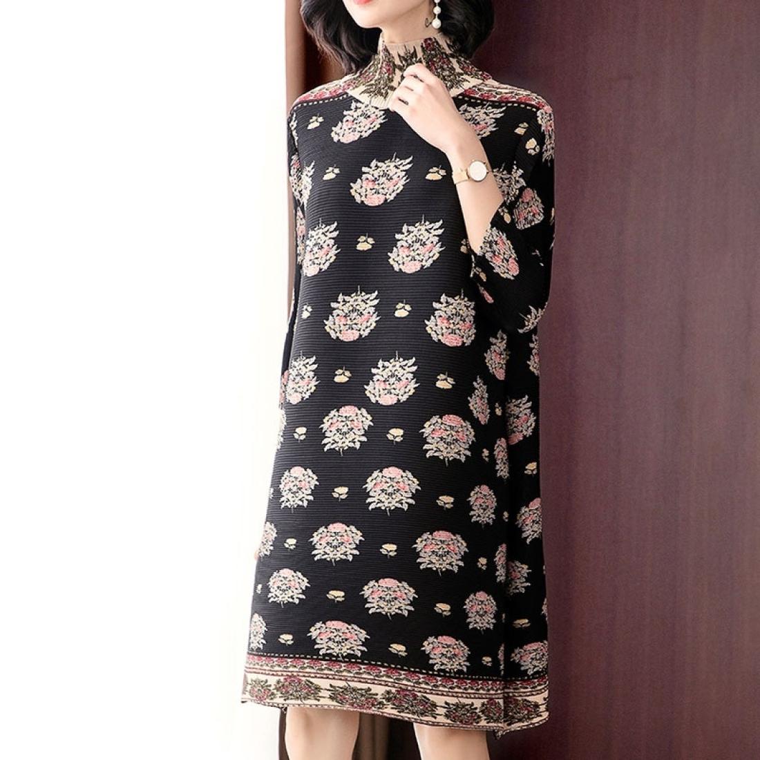 

French Fashion Retro Print Dress Loose A Word