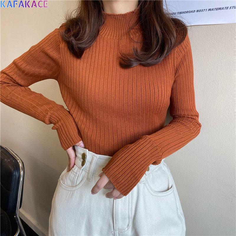 

KAFAKACE 2020 Women T-Shirt Striped Elastic Turtleneck Tops&Tees Long Sleeve Casual Show Thin Soft Cotton Pullover Women Tops, Da-xi-328-c-499