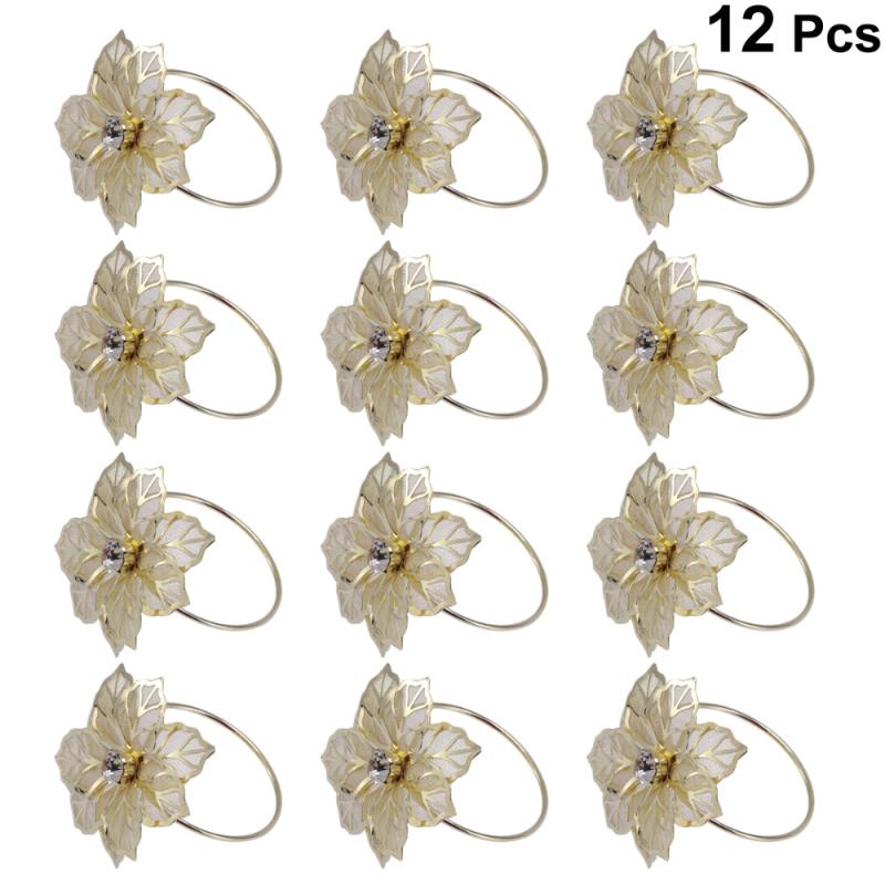 

24PCS Decorative Alloy Napkin Ring Flower Napkin Holder Wedding Party Dinner Table Decor (Golden