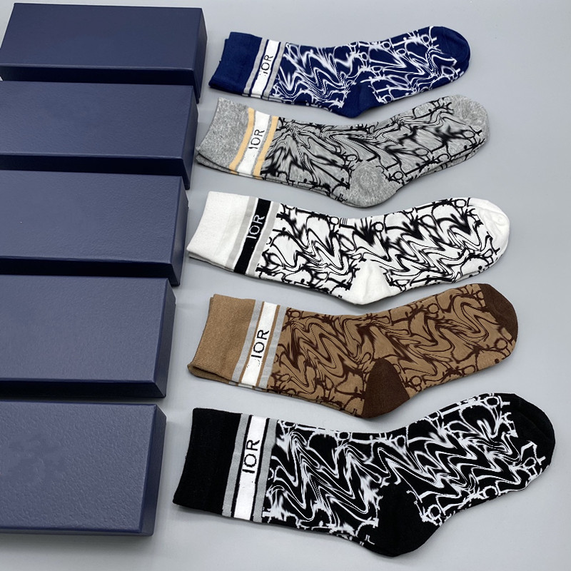 

Designer Mens Womens Socks Five Pair Luxe Sports Winter Mesh Letter Printed Sock Embroidery Cotton Man With Box 2022, 01
