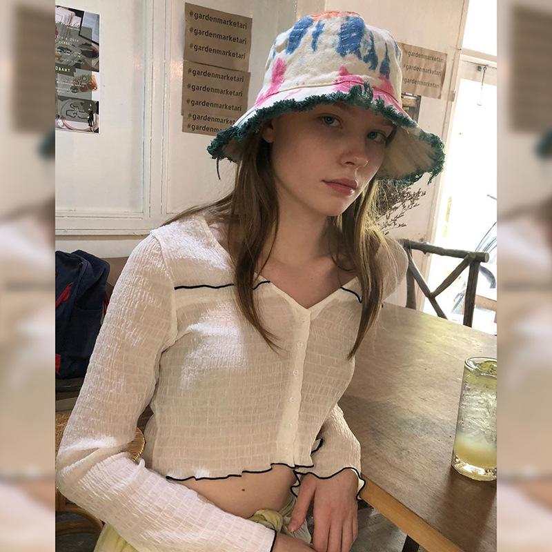 

Women' Long Sleeve Blouse Fashion Wild Sexy Pleated Contrast Color Button Slim Short Cropped Top Solid Color for Ladies, White