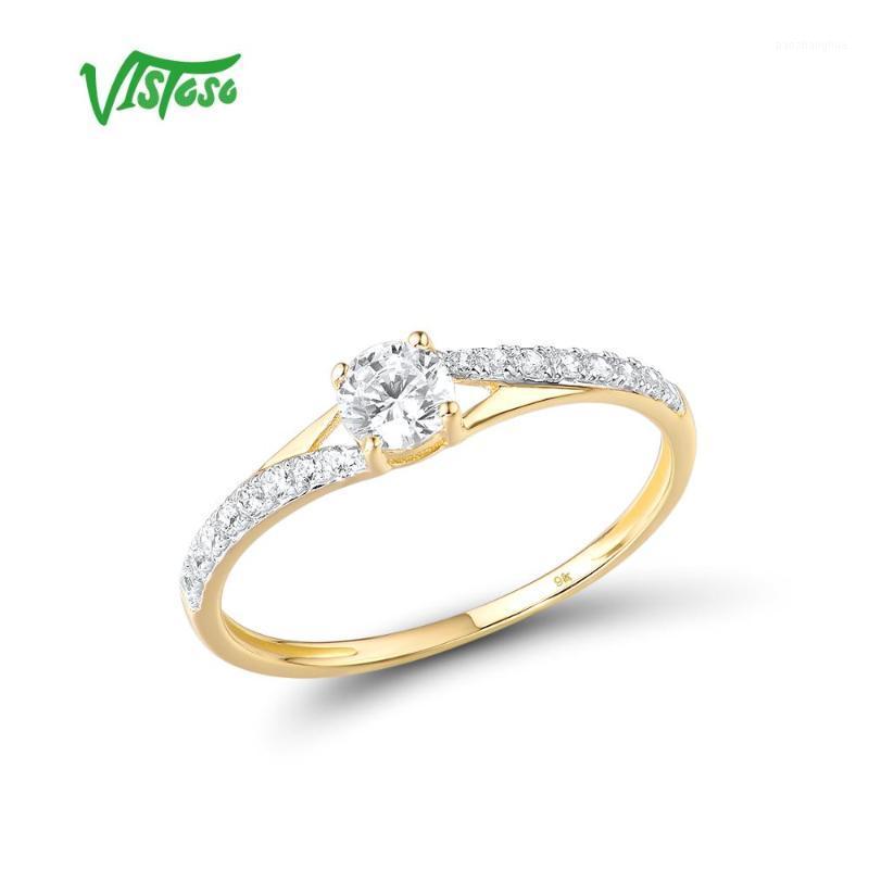 

Cluster Rings VISTOSO Gold For Women Genuine 9K 375 Yellow Ring Sparkling White CZ Promise Band Anniversary Fine Jewelry, Golden;silver