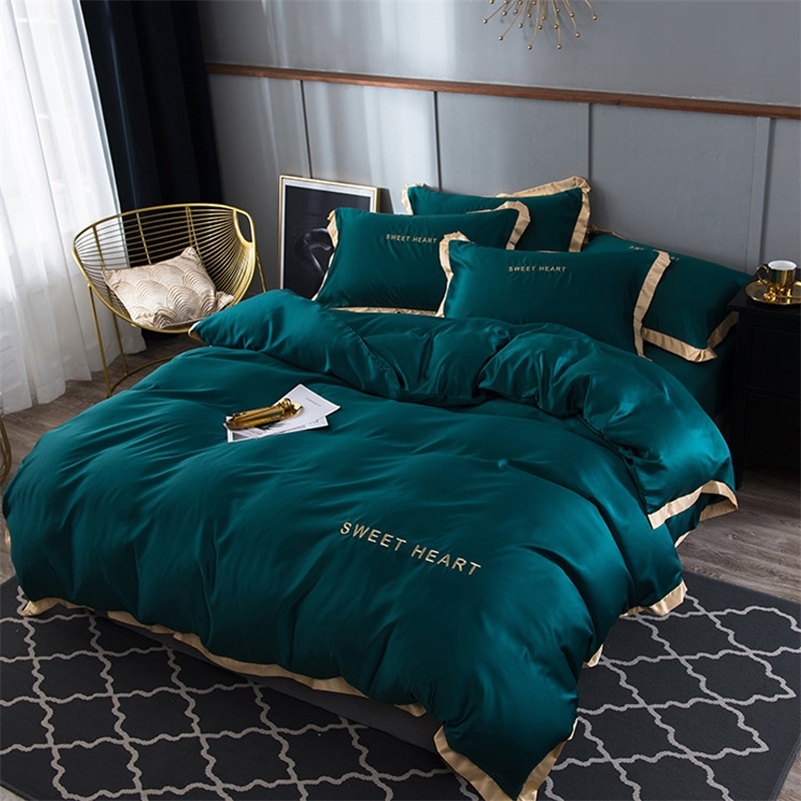 

Luxury Bedding Set 4pcs Flat Bed Sheet Brief Duvet Cover Sets  Comfortable Quilt Covers Single Queen Size Bedclothes Linens LJ201127, Green-sweet