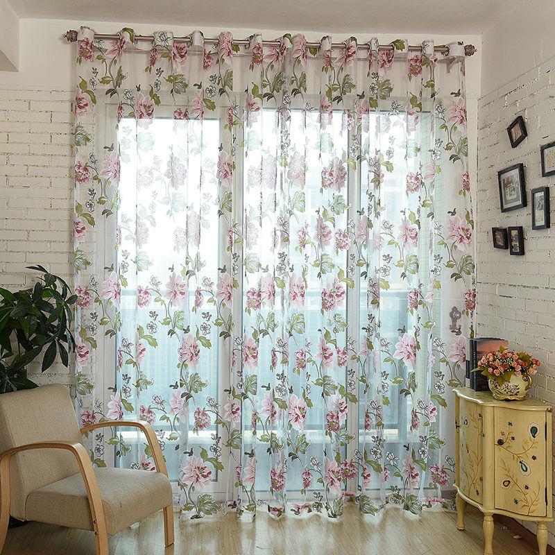 

New Classical Flower Curtain Window Screening Fabric Tulle Sheer Curtains for Bedroom Living Room, Purple