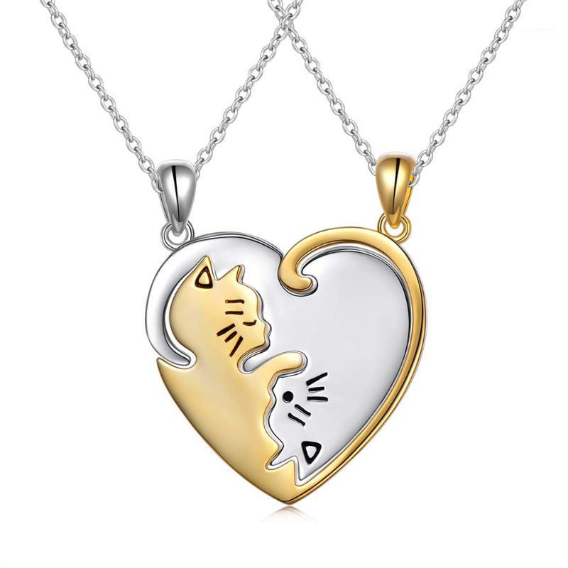 

2 Pcs/set Stainless Steel Simple Animal Cat Pendant Kitten Yin and Yang Couple Necklaces Jewelry1