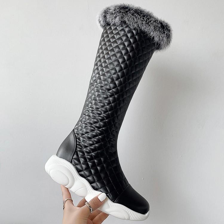 

Winter Fur Snow Boots Flat Heel Knee High Boots Women Warm Plush High Tube Cotton Large Size 30 To 44, Black