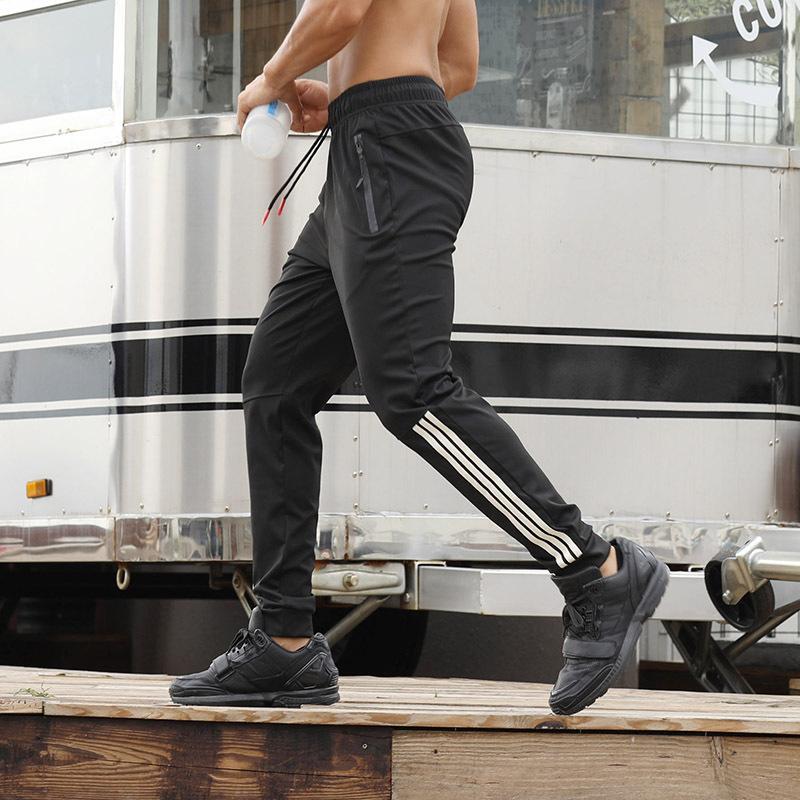 

Gym Men's Sport Running Pants Stripes Zipper Pockets Training Pants Workout Athletic Soccer Gym Men Sweatpants, Jbwk63-black2