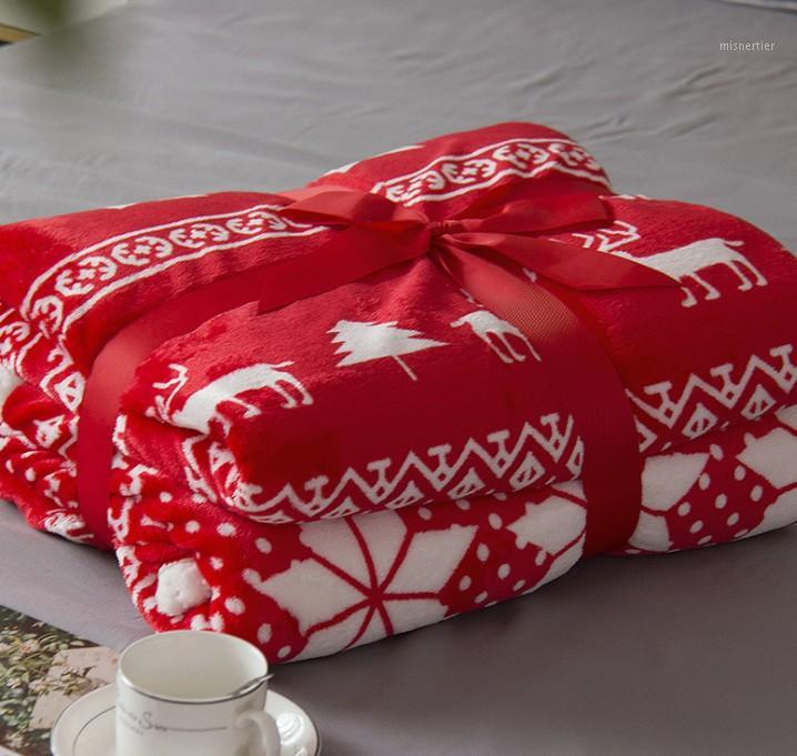 

Cashmere blanket thickened warm blankets Christmas elk snowflake xmas tree designs New Year gift blanket red green grey blue1