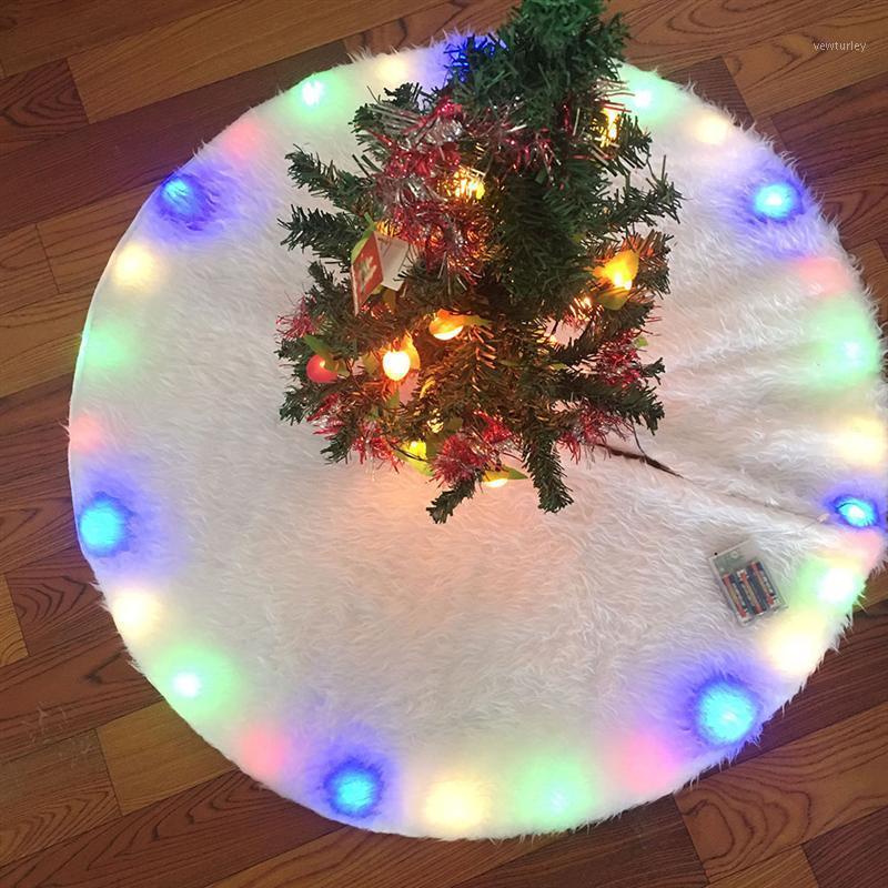 

LED Christmas Tree Skirts Apron Long Plush Xmas Tree Base Carpet Decoration Apron Wrap Mat Home Party Decoration (White Style)1