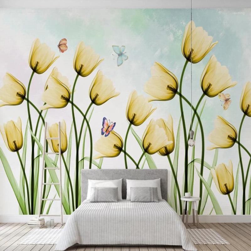 

Dropship Custom Large 3D Wallpaper Mural Nordic Minimalist Tulip Living Room Bedroom Background Wall Decoration Mural Wallpaper1, As pic