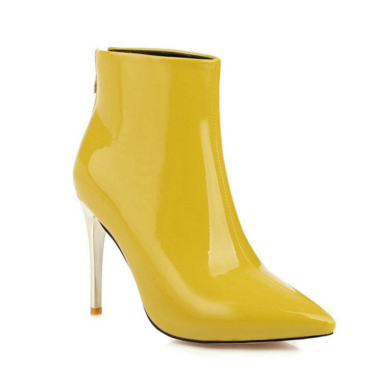 

Sianie Tianie Patent PU Leather Yellow Womens Stilettos Booties Super Thin High Heels Winter Ankle Shoes Boots Big Size 47 48 46, White