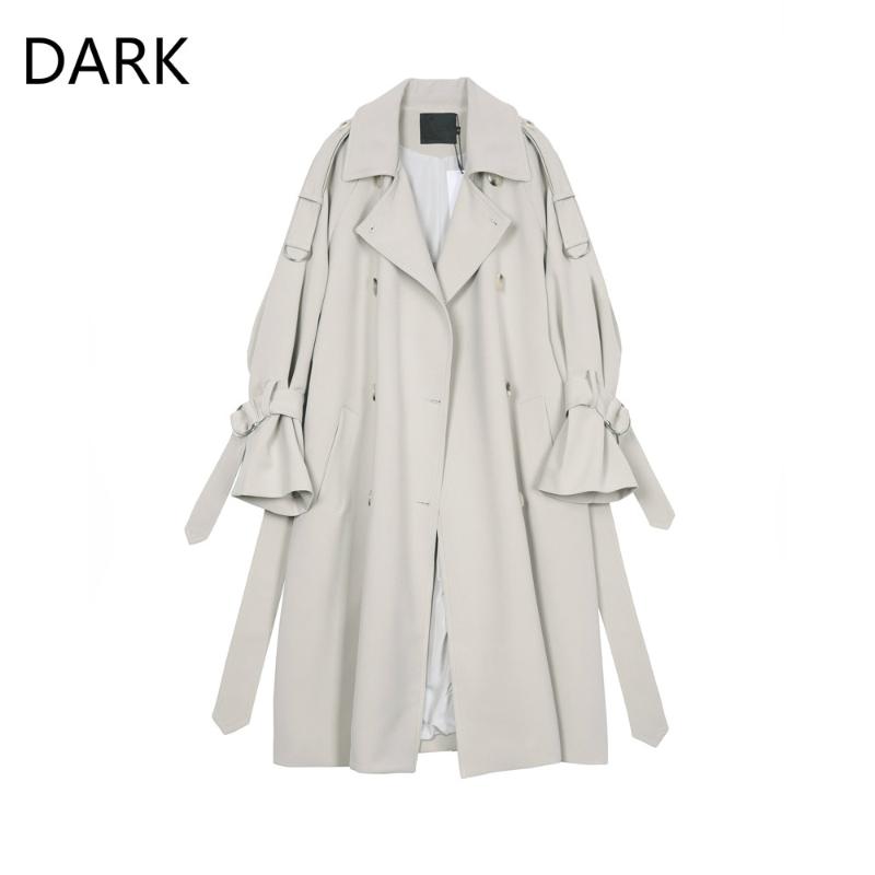 

DARK] Windbreaker women's mid-length Korean version 2020 autumn new loose over the knee casual thin coat temperament coat trend, Beige gray