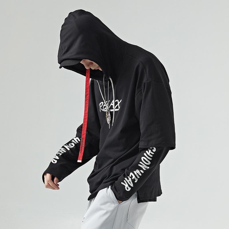 

Men's Hoodie Magic Fake Two Pieces Autumn Cotton Pullover Patchwork Fake Two Darkwear Tops Techwear Hoodies Streetwear Casual, Black