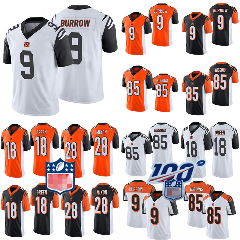 

2020 New Cincinnati Bengals Jersey 9 Joe Burrow 85 Tee Higgins 18 A.J. Green 28 Joe Mixon Football Jerseys, White orange 28
