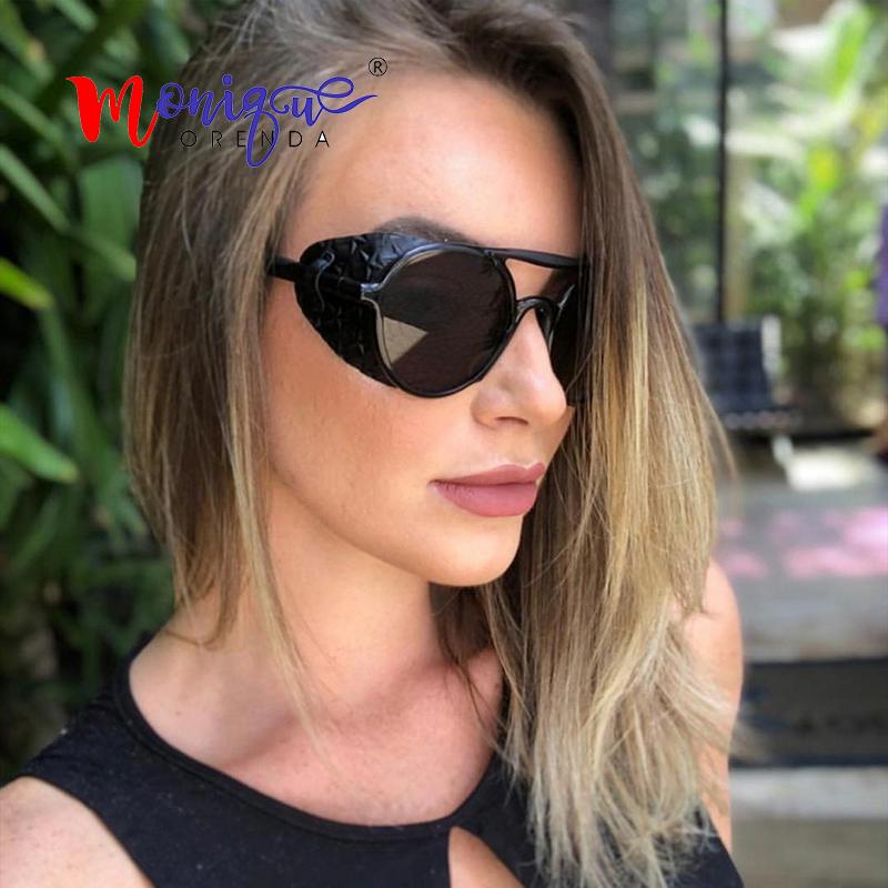 

Fashion Round Steampunk Sunglasses Women Leather Decoration Sun Glasses Men Brand Designer Vintage Eyewear High Quality Goggle