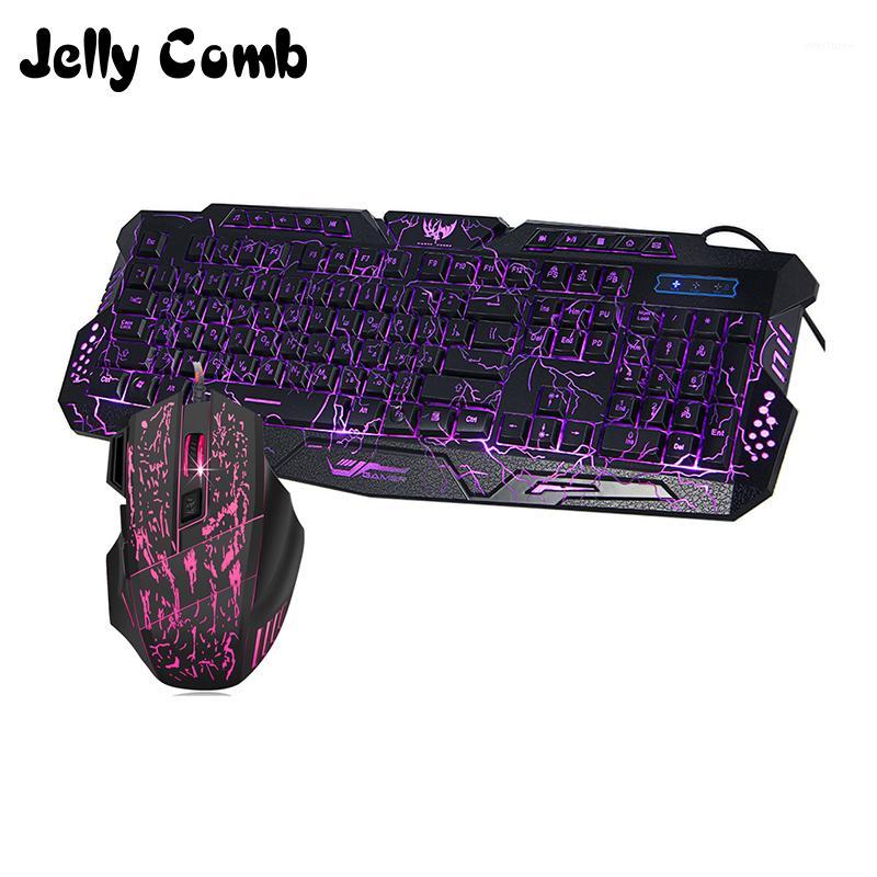 

Jelly Comb Wired Gaming Keyboard Mouse set for Computer PC Gamer Colorful Backlit Russian Keyboard Mouse Comb Ergonomic Design1