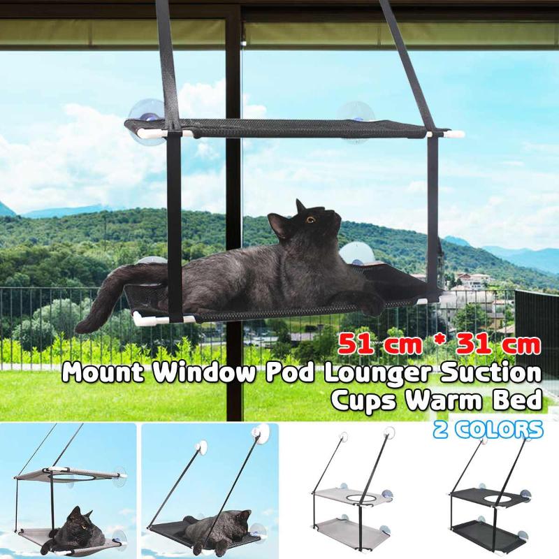 

20kg Two Layers Pet Hammock Cat Basking Window Mounted Seat Home Suction Cup Hanging Bed Mat Lounge Cats Supplies 51x31cm