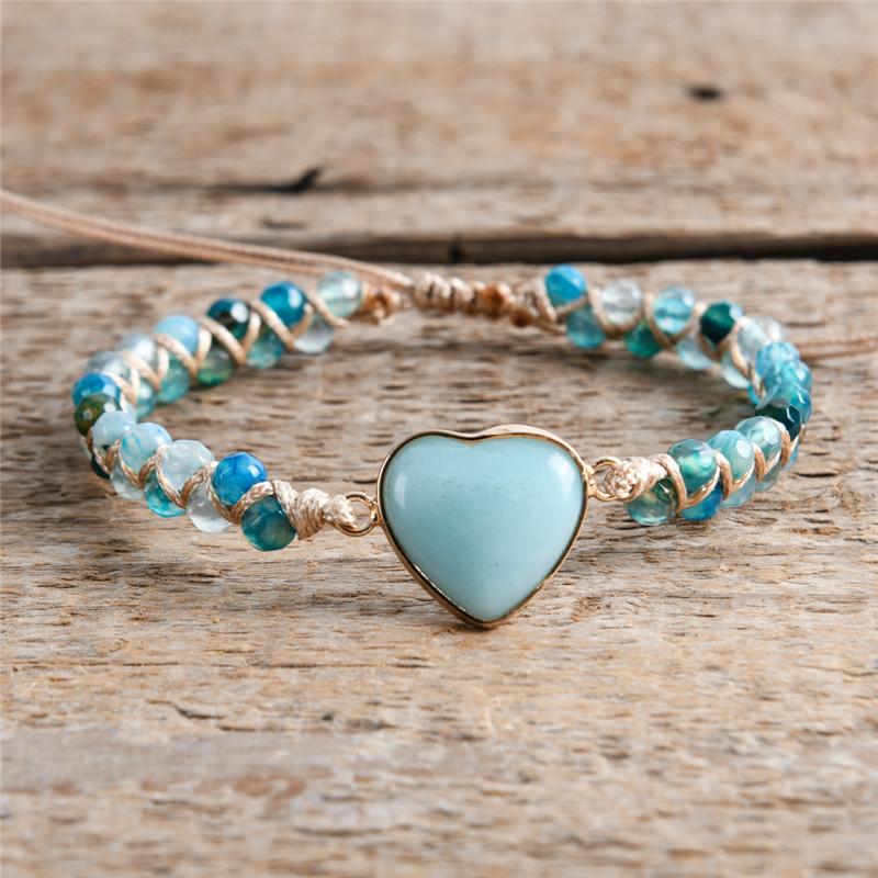 

Heart Shape Classic Charm Bracelets String Braided Macrame Bracelets Amazonite Stone Wrap Bracelet Femme Women Jewelry