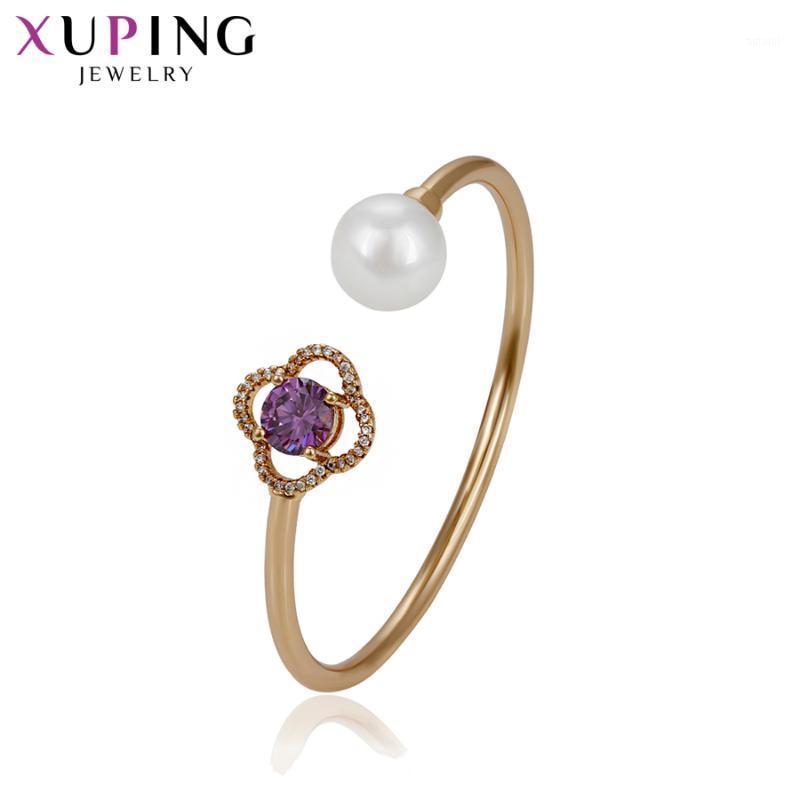 

11.11 Xuping Flower Shape Bangle Gold-Color Plated Imitation pearl Jewelry Career Women Christmas Gifts S163.3--517611