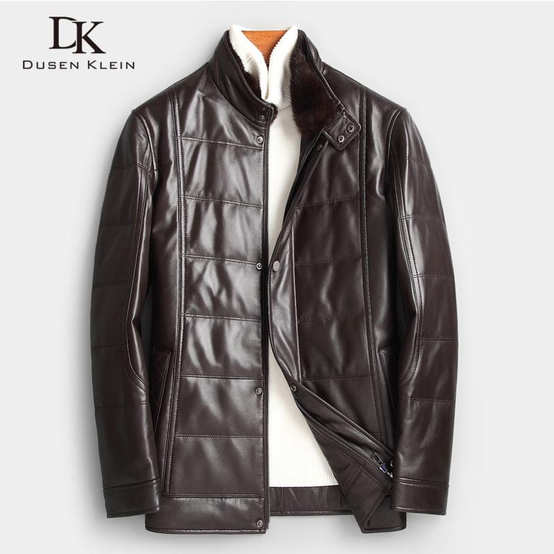 

Men Genuine Leather Down Jacket Winter Warm Short Coat Collar Outerwear Sheepskin 2020 New Designer x89806, Black