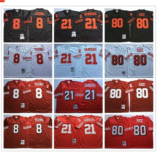 

NCAA Vintage Retrap 75th Anniversary Shirt #8 Steve Young Jersey 21 Deion Sanders 80 Jerry Rice Red White Black Mens Football Jerseys, Black;red