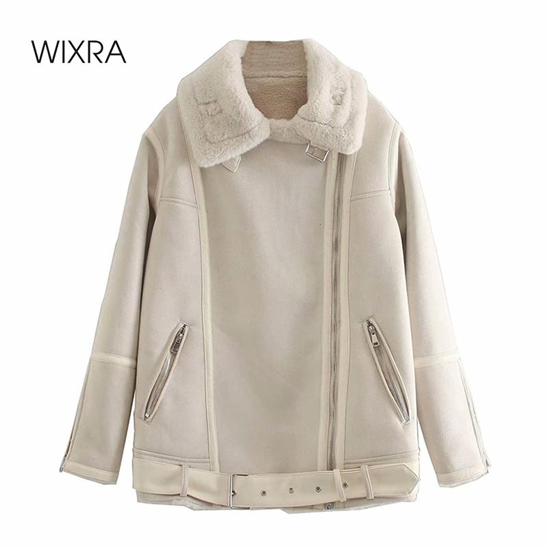 

Wixra Womens Casual Suede Faux Fur Coat Ladies Zipper Outwear Jacket Street Style Stylish Warm Overcoat Autumn Winter, Beige