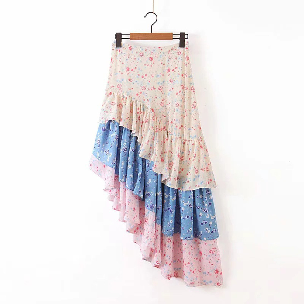 

2021 Women High Waist Skirts Chiffon Floral Printed Female Summer Long Skirt Sweet New Fashion Holiday 6V1I, Gray