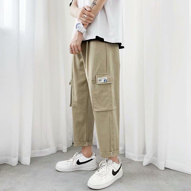 

3XL Plus Size Casual Pantalon Homme 2020 Big Pockets Harajuku Straight Leg Pants Lace Up High Waist Cargo Pants Men, Gray pants