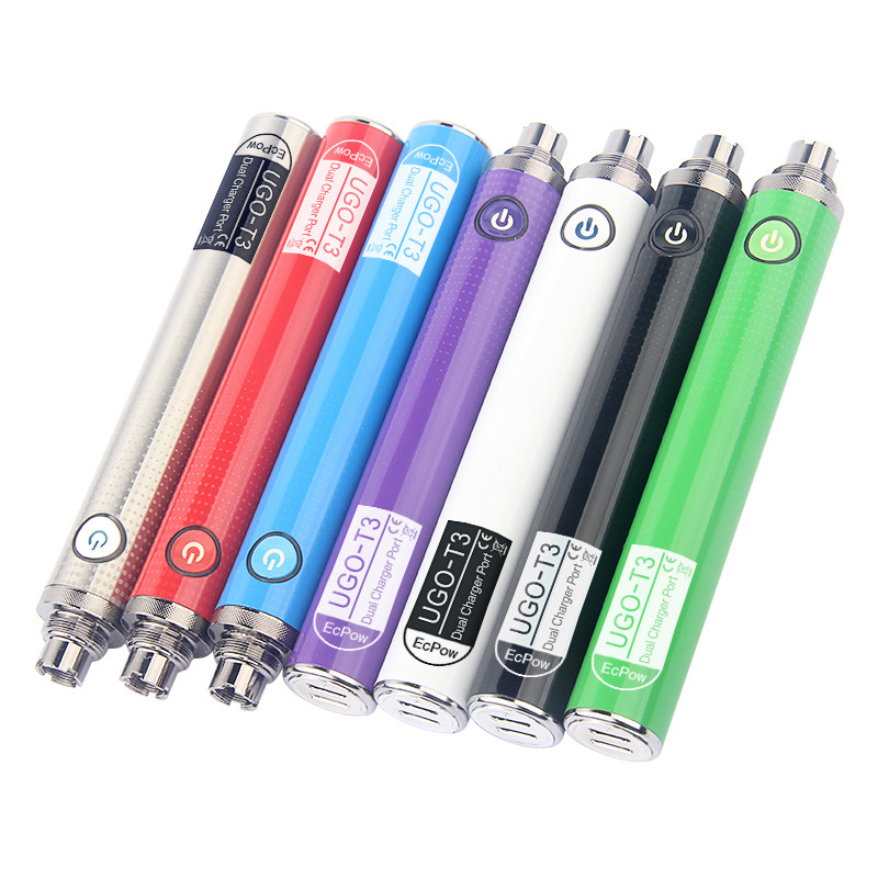 

2021 Newest 1300mAH UGO T3 Preheat Variable Voltage Vapor E Cig Dual Charger Port Vape Pen eGo t EVOD Micro USB Vaporizer for Thick Oil Vape