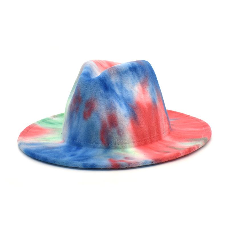 

Women Men Jazz Panama Wool Fedora Hat Gentleman Elegant Lady Winter Autumn Large Brim Sombrero Cap Vintage Tie Dye