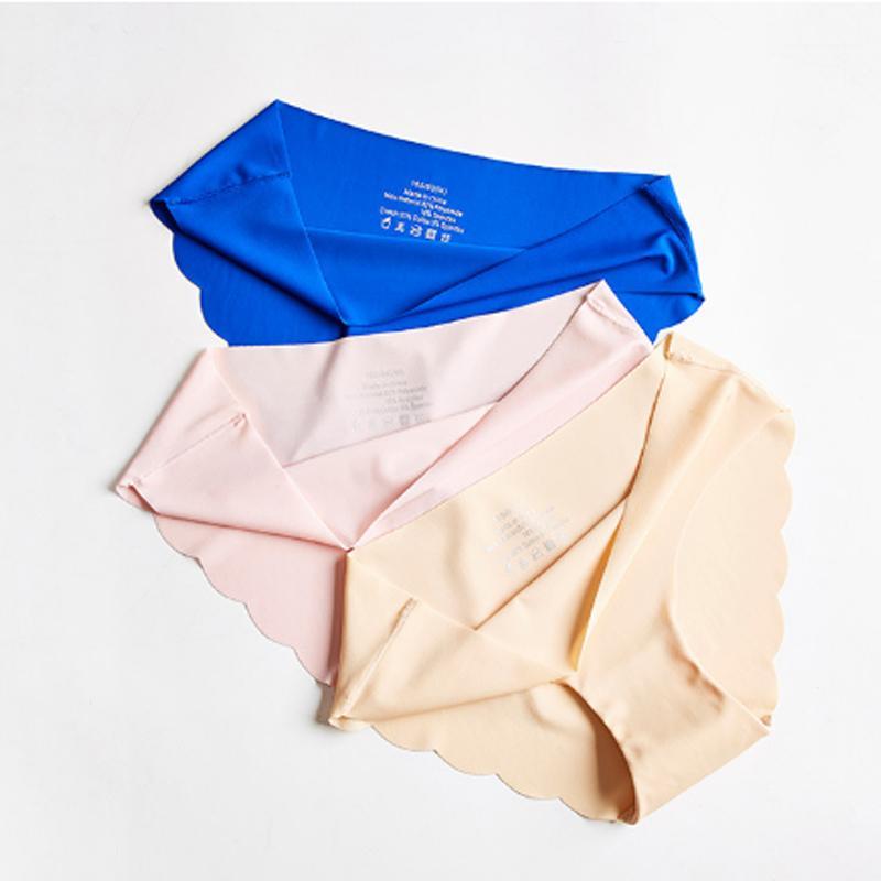 

2020 Plus Size Ladies Solid Color Underwear Seamless Low-rise Sexy Cotton Briefs1, Blue