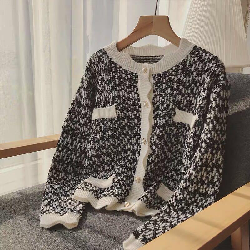 

Elegant Women O-neck Knitted Cardigans Single-Breasted Slim Pocket Sweater Female 2020 Autumn Winter Outwear Tops, Black