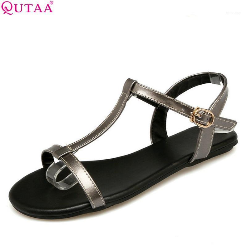 

QUTAA 2020 Women Sandals Pu Leather All Match Fashion Women Shoes Buckle Westrn Style Flats Summer Sandals Size 34-431, Qiangse
