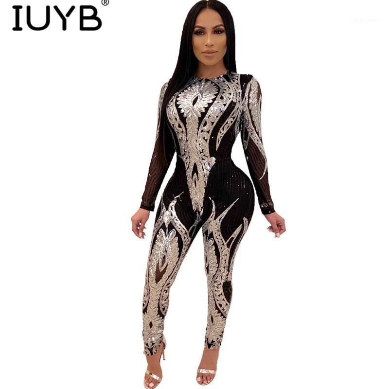 

Women' Jumpsuits & Rompers IUYB 2021 Plus Size High-end Heavy Industry Sequined Sexy Club Round Neck Full Sleeve High Waist Women Lone Penc, Gold