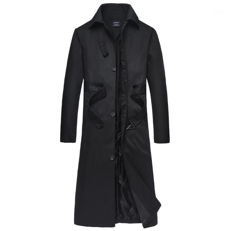 

2020 winter fashion long trench coat homme for men good quality single breasted wool trench with belt1, Black