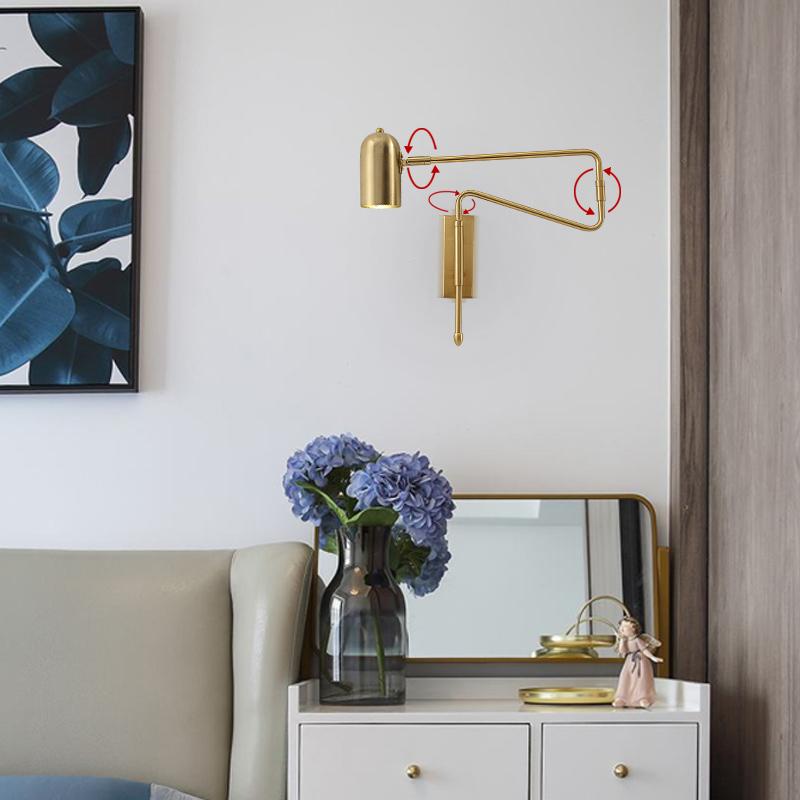 

DARHYN Modern Led Wall Lamp Nordic Rocking Arm Living Room Bedroom Black/Gold Long Pole Folding Stretchable Bedside Reading Lamp