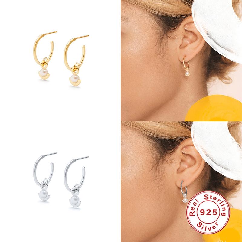 

Aide Real 925 Sterling Silver Earrings For Women Simple Elegant Half Moon Pearl Stud Earrings Zircon Diamond Jewelry Pendientes