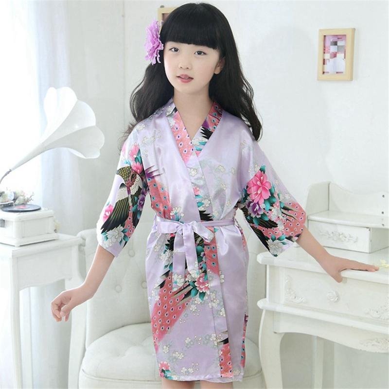 

New Style Fashion Girls Summer Ice silk Bathrobe Kimono Beach Towel Dressing Lingerie Cozy Robes Loose Home Wear