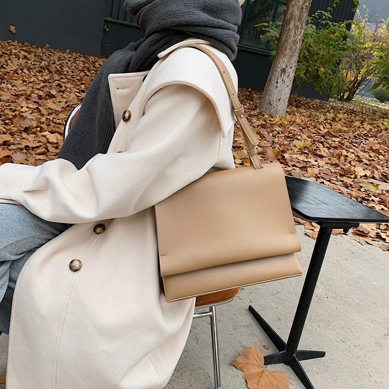 

Temperament Simple Solid Color Women Shoulder Bag PU Leather 2021 New Daily Dating Shopper Bag Casual Female Diagonal Brown, Black