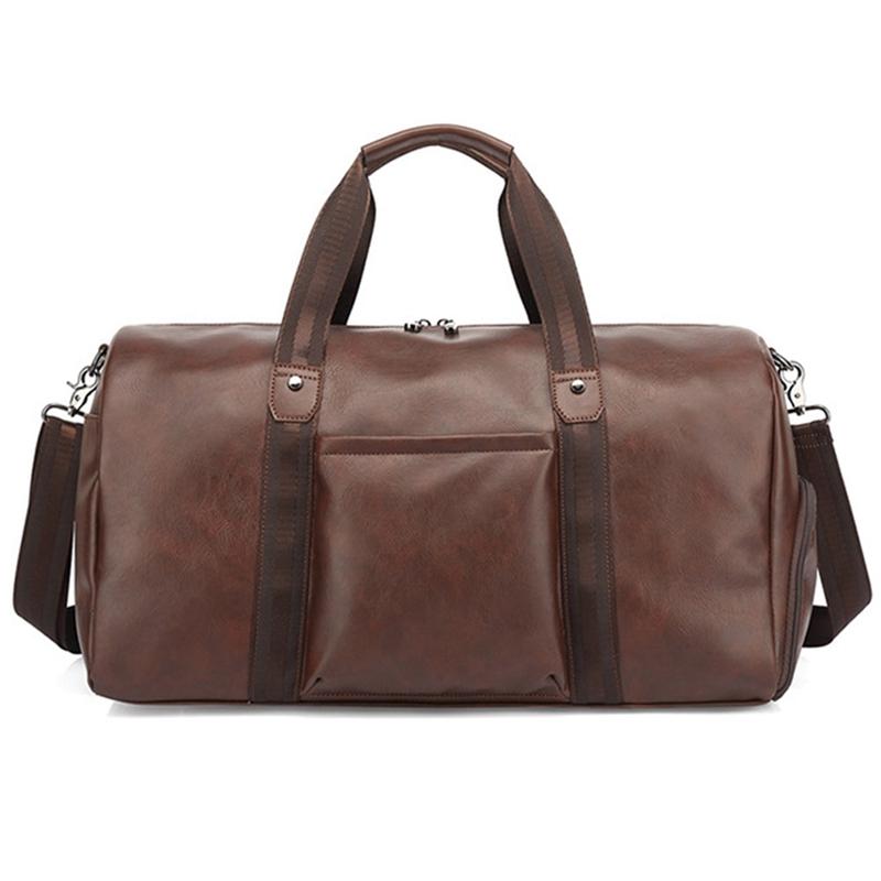 

Portable Large-Capacity Sports Gym Bag Pu Retro Excursion Luggage Bag, Black