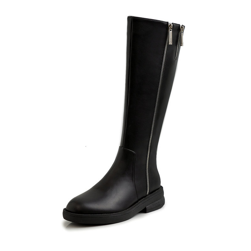 

2021 New Genuine Leather Side Motorcycle Antumn Winter Office Euro Style Knee High Boots Shoes Woman U5vp, Black