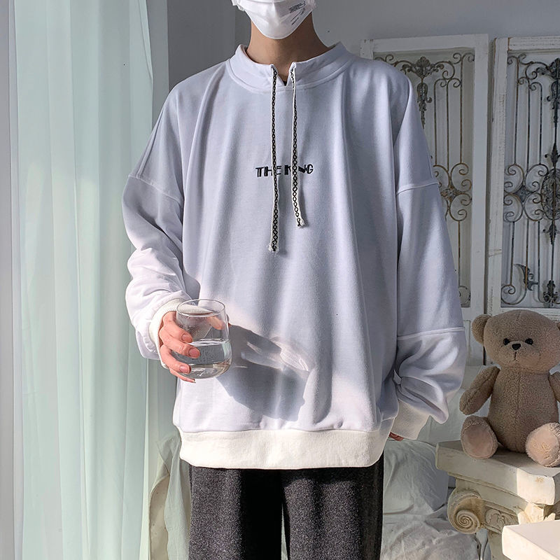 

Sport 2021 Men's Spring and Autumn New Pullovers Around Neck Seams Shirt in Male Fashion S-4xl M9L1, White